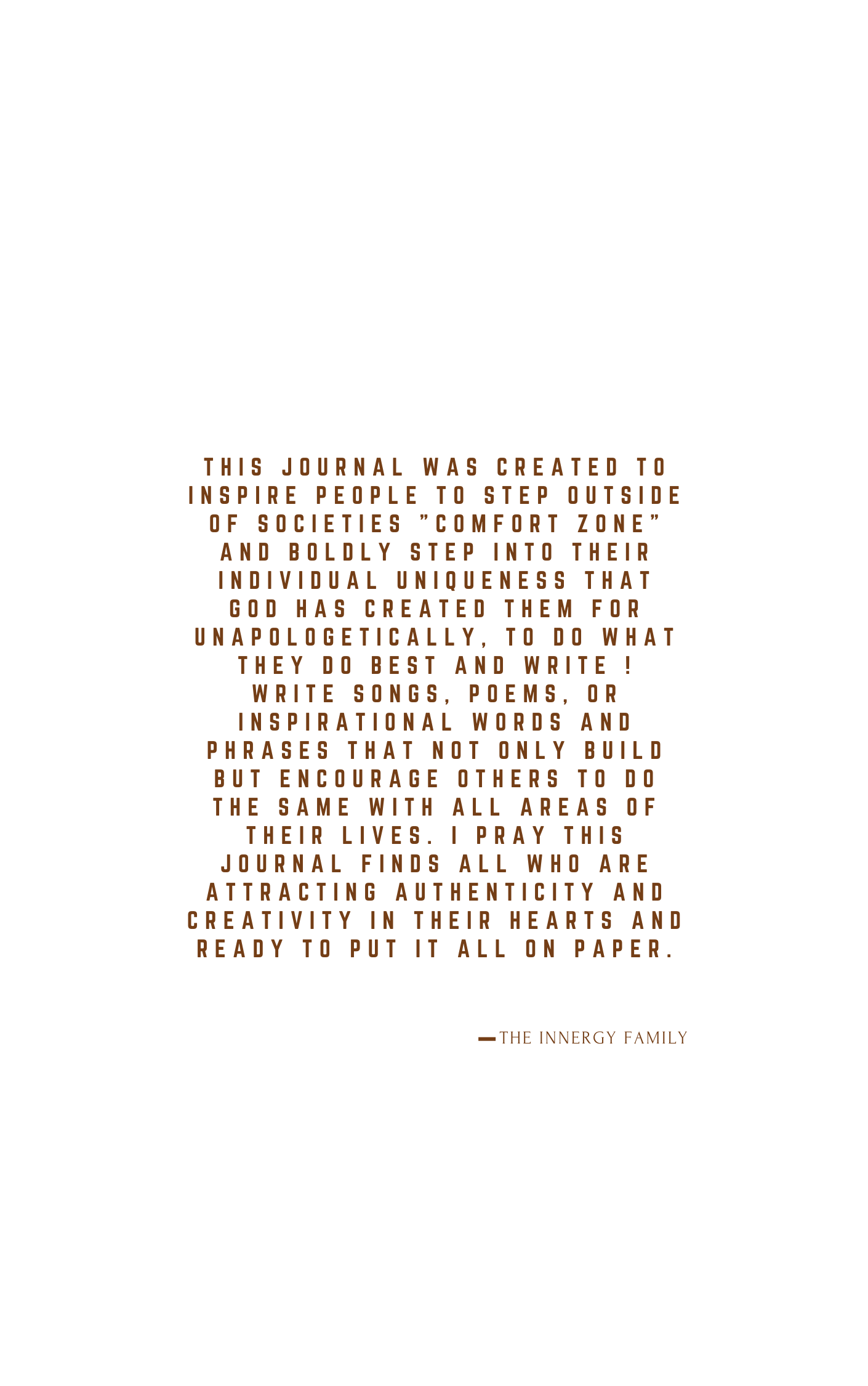 "Source Innergy Lyric Journal back cover – inspirational message encouraging creativity, authenticity, music writing, poetry, and personal storytelling for writers and artists."