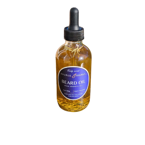 "Source Innergy Beard Oil – natural organic hair growth oil for men, made with raw cold-pressed oils, herbs, and pure non-chemical ingredients. Promotes thicker, healthier, and softer beards while nourishing skin for natural shine and strength."