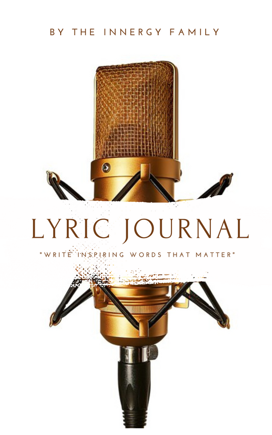 "Source Innergy Lyric Journal cover – a creative writing notebook designed for musicians, poets, and writers to capture deep thoughts, organize life stories, and express emotions through music, poetry, and inspiring words."